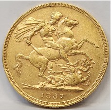 AUSTRALIA 1887 . ONE 1 SOVEREIGN . MELBOURNE . GOLD
